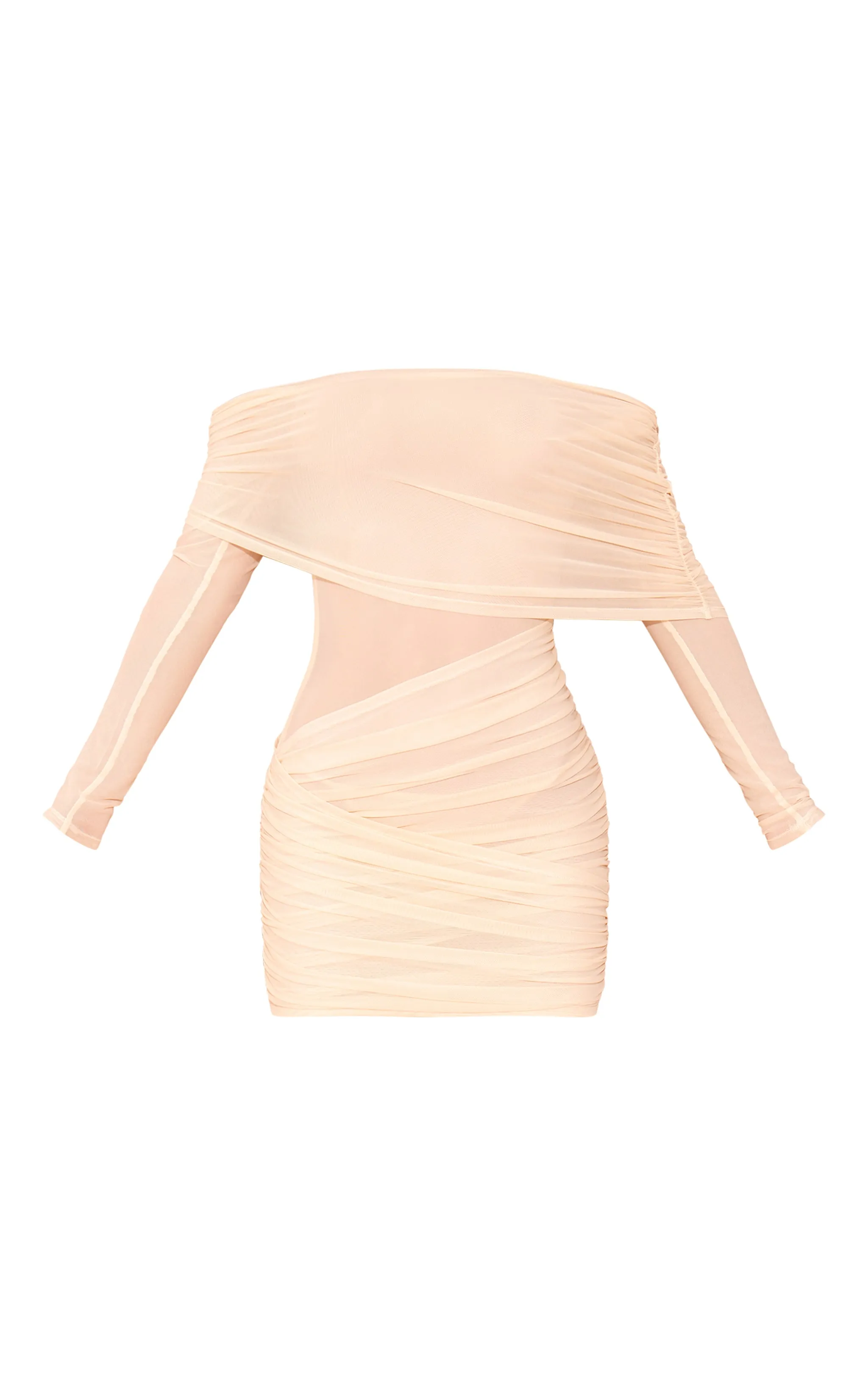 Cream Mesh Long Sleeve One Shoulder Bodycon Dress sold by Pretty Little Thing product image thumbnail 5