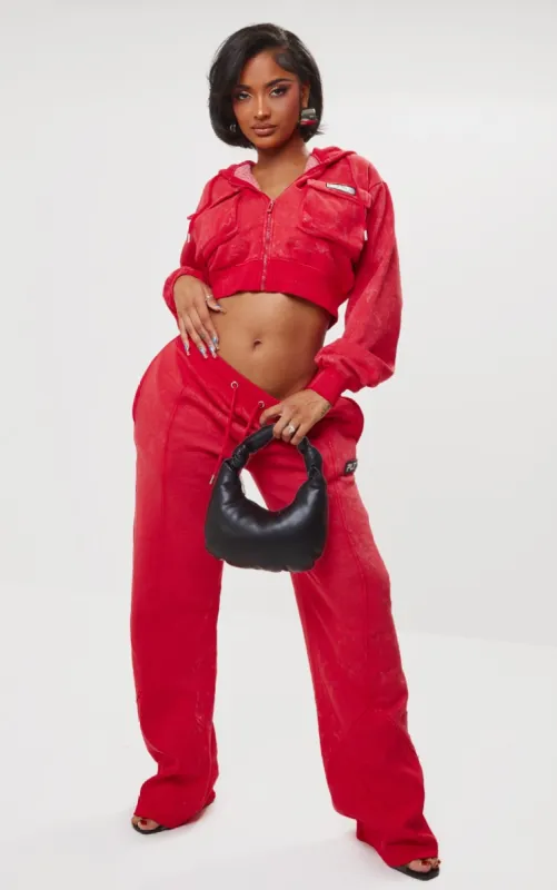 PRETTYLITTLETHING Shape Washed Red Wide Leg Joggers made by Pretty Little Thing
