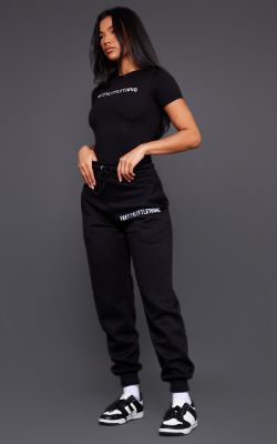 PrettyLittleThingBlack Logo High Waisted Cuffed Sweatpants sold by Pretty Little Thing