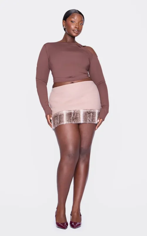 Plus Brown Faux Fur Trim Wool Look Micro Mini Skirt sold by Pretty Little Thing