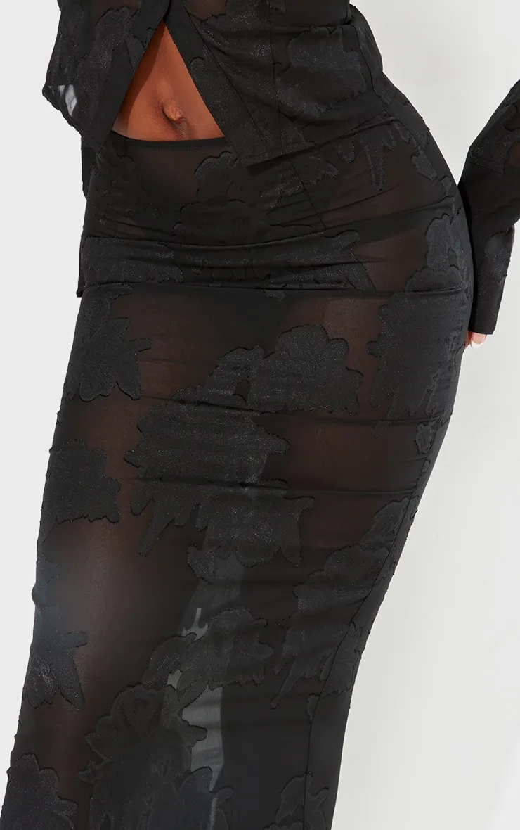 Tall Black Sheer Floral Mesh Maxi Skirt sold by Pretty Little Thing product image thumbnail 4