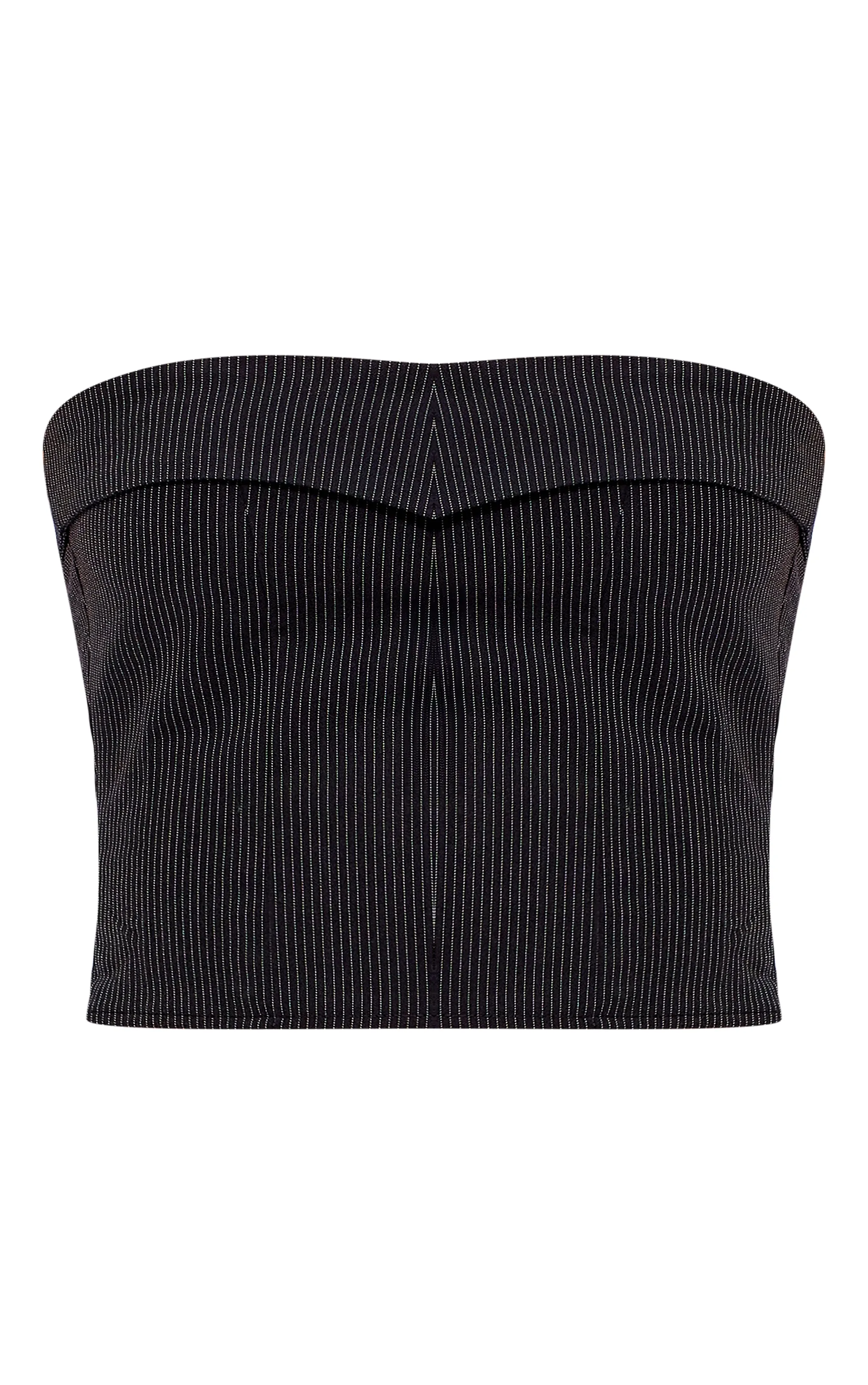 Black Woven Tailored Asymmetric Pinstripe Bandeau Top sold by Pretty Little Thing product image thumbnail 5