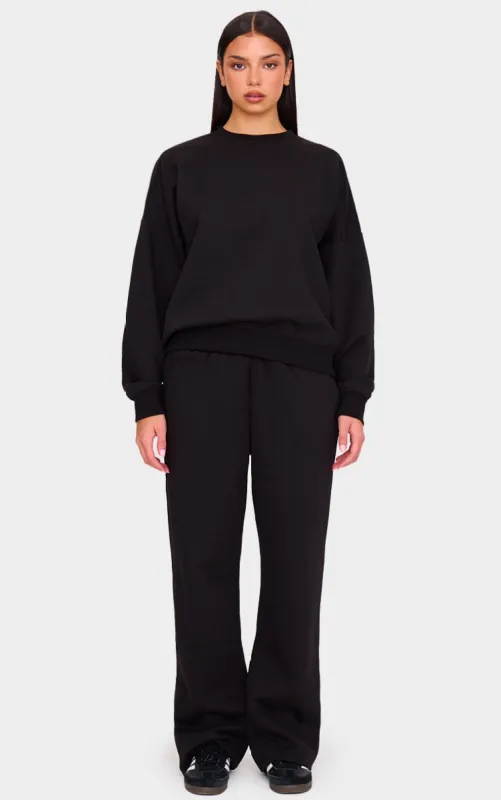 Black Drawstring Wide Leg Joggers sold by Pretty Little Thing