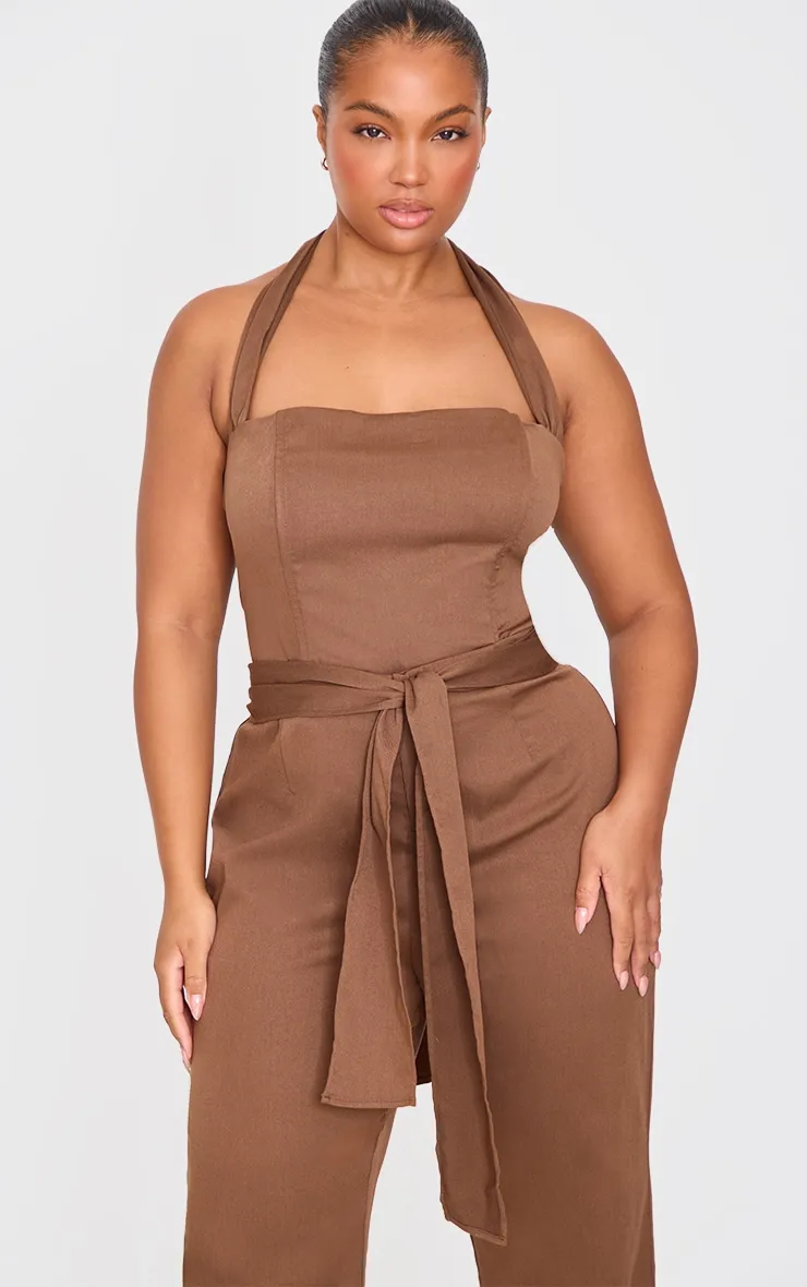 Plus Brown Scarf Detail Corset sold by Pretty Little Thing