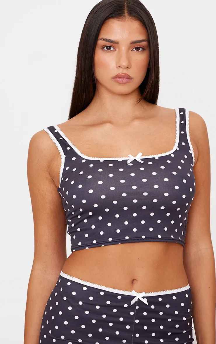 Black Polka Dot Print Vest Pj Top sold by Pretty Little Thing product image thumbnail 4