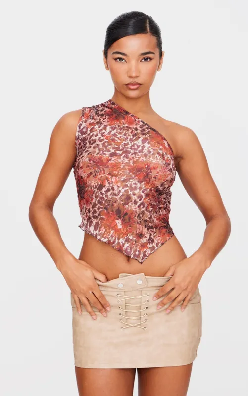 Orange Printed Lace Asymmetric Longline Top sold by Pretty Little Thing