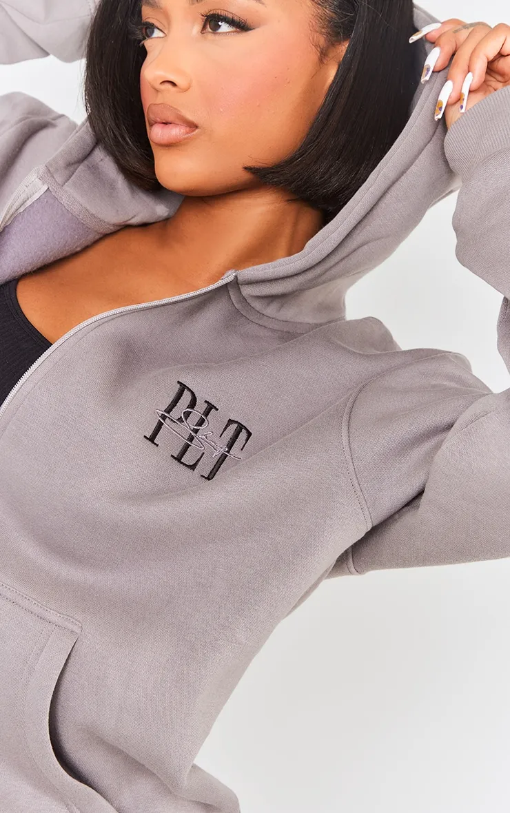 PRETTYLITTLETHING Shape Charcoal Embroidered Zip Through Hoodie sold by Pretty Little Thing product image thumbnail 4