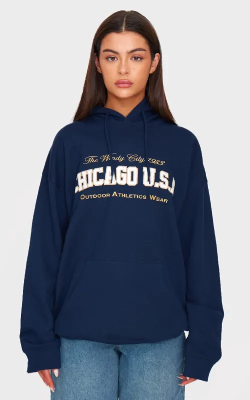  Navy Chicago USA Embroidered Hoodie made by Pretty Little Thing
