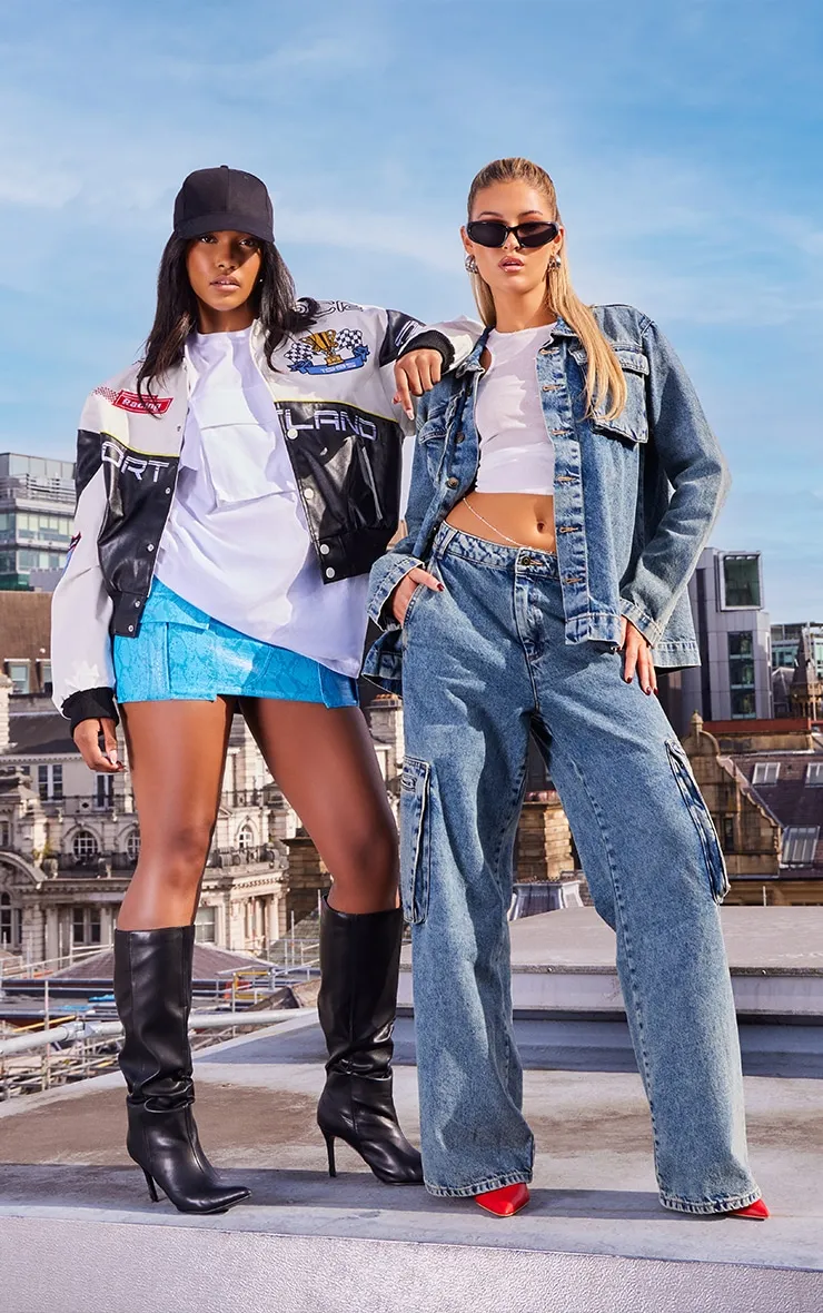 Vintage Wash Cargo Pocket Oversized Denim Jacket sold by Pretty Little Thing