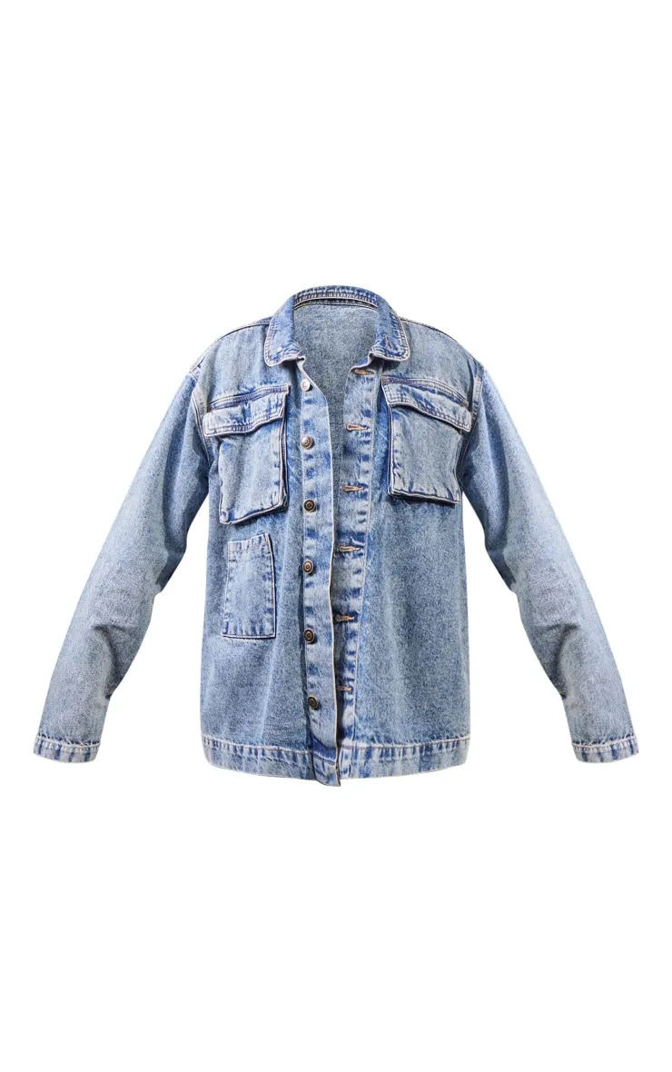 Vintage Wash Cargo Pocket Oversized Denim Jacket sold by Pretty Little Thing product image thumbnail 5