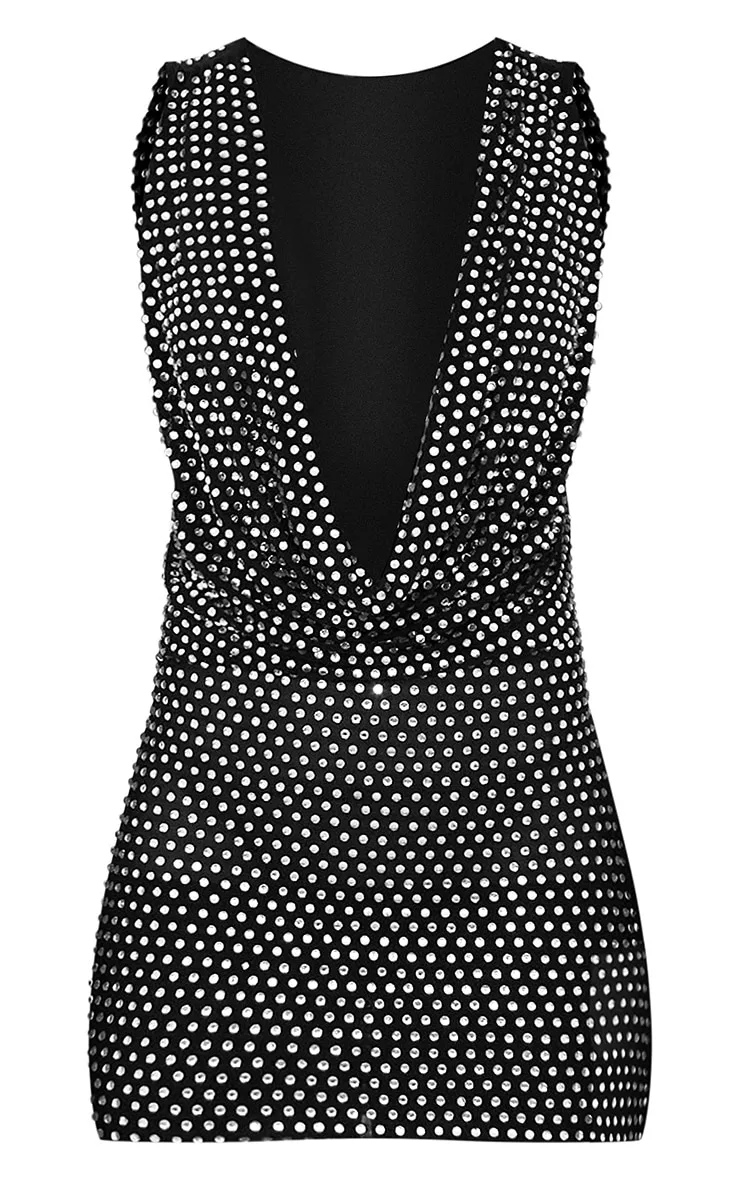 Black Embellished Mesh Cowl Neck Bodycon Dress sold by Pretty Little Thing product image thumbnail 4