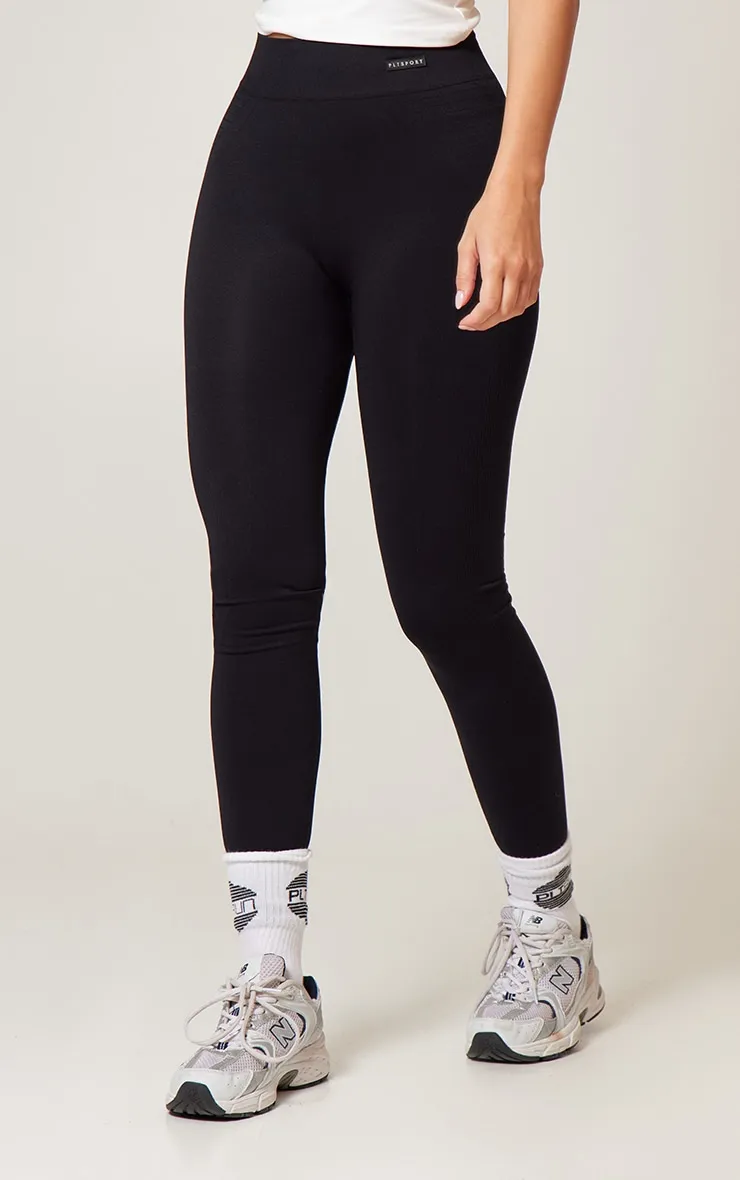 Black Seamless Rib Gym Leggings sold by Pretty Little Thing product image thumbnail 2
