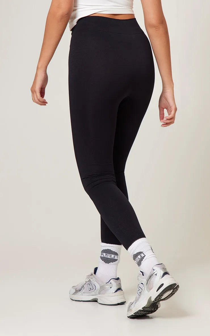 Black Seamless Rib Gym Leggings sold by Pretty Little Thing product image thumbnail 3