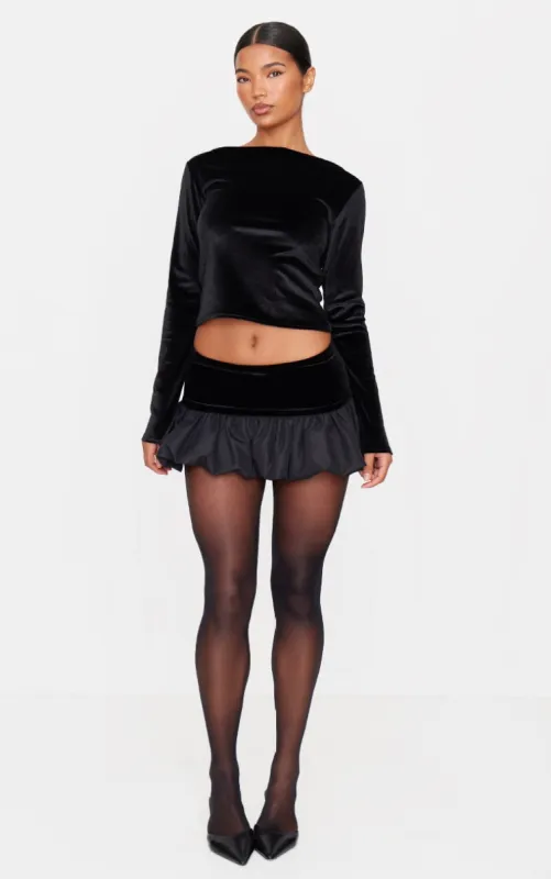 Black Velvet Panel Puffball Mini Skirt sold by Pretty Little Thing