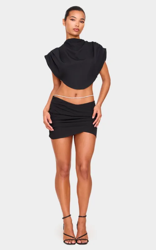 Black Woven Layered Diamante Micro Mini Skirt sold by Pretty Little Thing