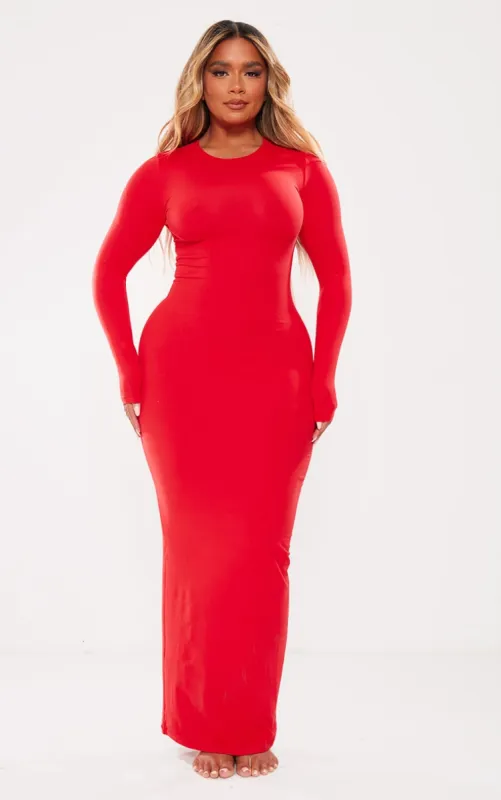 Shape Red Sculpted Long Sleeve Maxi Dress sold by Pretty Little Thing