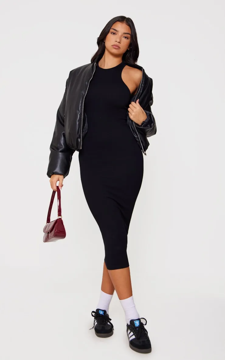 Black Structured Contour Rib Racer Neck Midaxi Dress sold by Pretty Little Thing