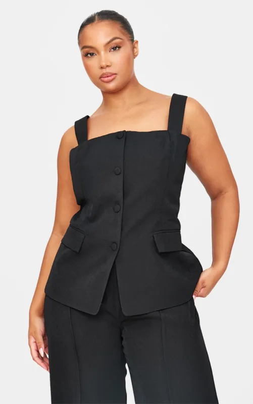 Plus Premium Black Button Detail Corset Waistcoat sold by Pretty Little Thing