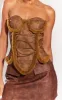 Brown Washed Faux Leather Lace Up Front Fur Trim Under Wire Crop Top sold by Pretty Little Thing