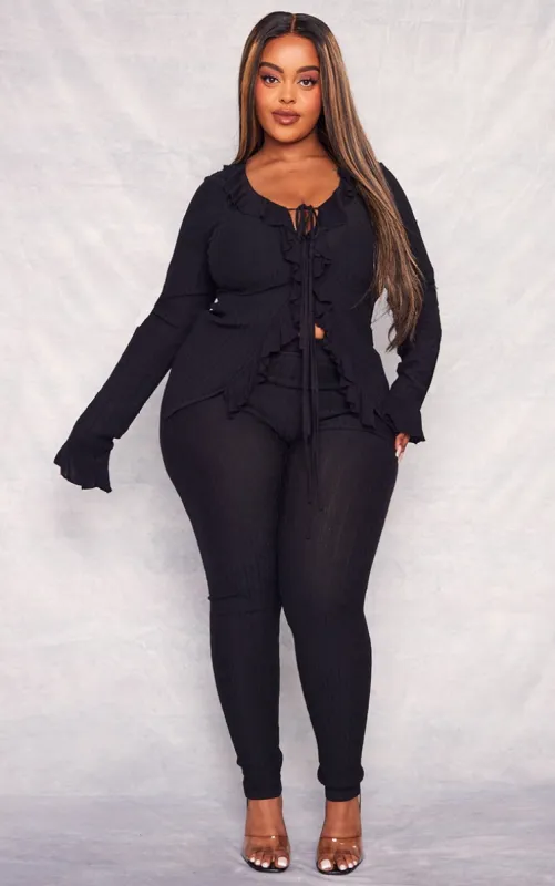 Plus Black Textured Knit High Waist Leggings sold by Pretty Little Thing