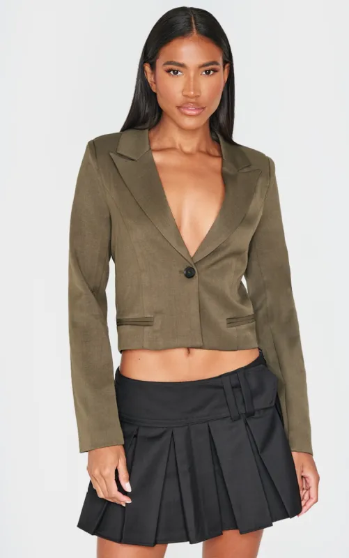 Khaki Cropped Patch Pocket Detail Boxy Blazer sold by Pretty Little Thing