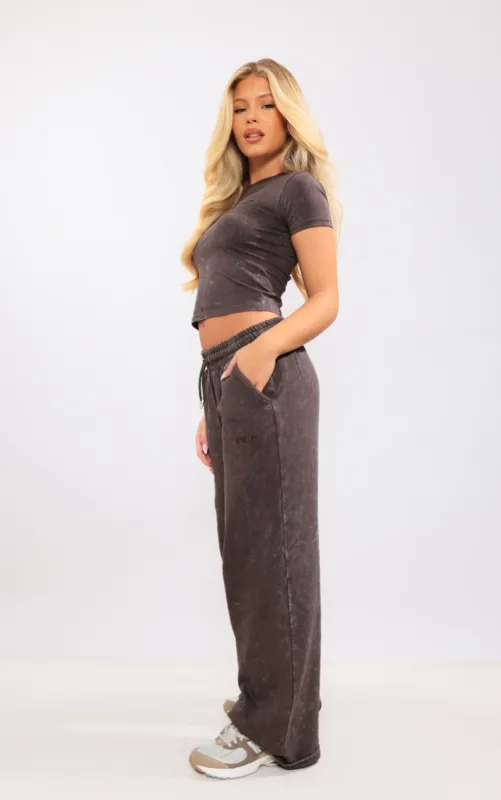Chocolate Washed Oversized Low Rise Wide Leg Joggers sold by Pretty Little Thing