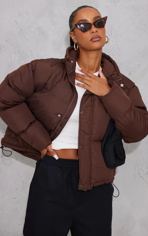 Chocolate Toggle Detail Puffer Jacket sold by Pretty Little Thing