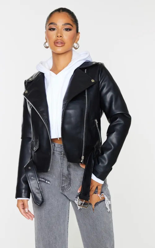 Petite Black Faux Leather Zip Detail Biker Jacket sold by Pretty Little Thing