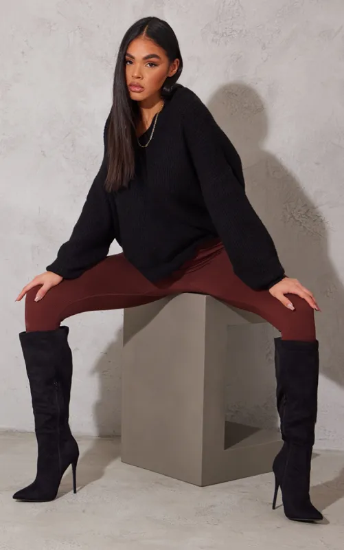 Black Emmi Faux Suede Knee Boots sold by Pretty Little Thing