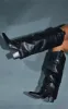 Black Matte PU Snake Western Fold Knee Boots sold by Pretty Little Thing