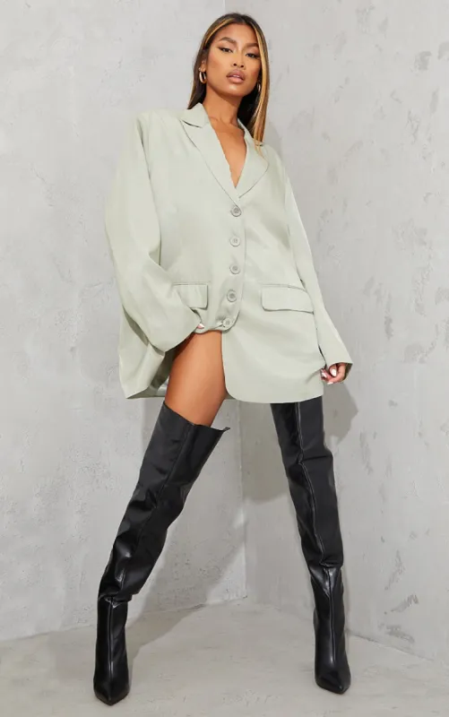 Black Faux Leather Pointed High Heel Over The Knee Boots sold by Pretty Little Thing