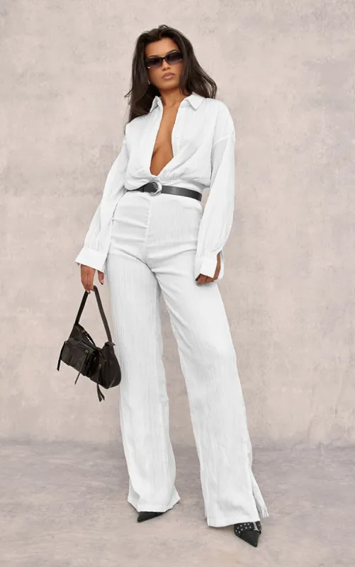 White Linen Look Drape Jumpsuit sold by Pretty Little Thing