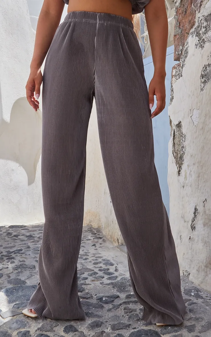 Grey Plisse Wide Leg Trousers sold by Pretty Little Thing product image thumbnail 2