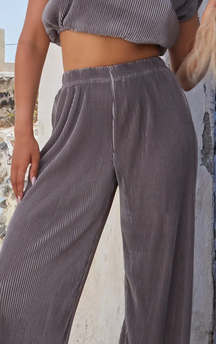 Grey Plisse Wide Leg Trousers sold by Pretty Little Thing product image thumbnail 4