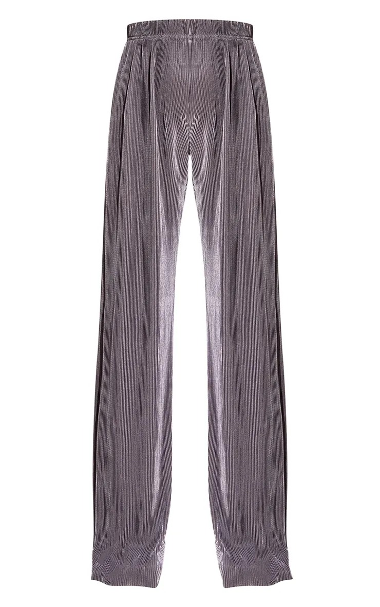 Grey Plisse Wide Leg Trousers sold by Pretty Little Thing product image thumbnail 5