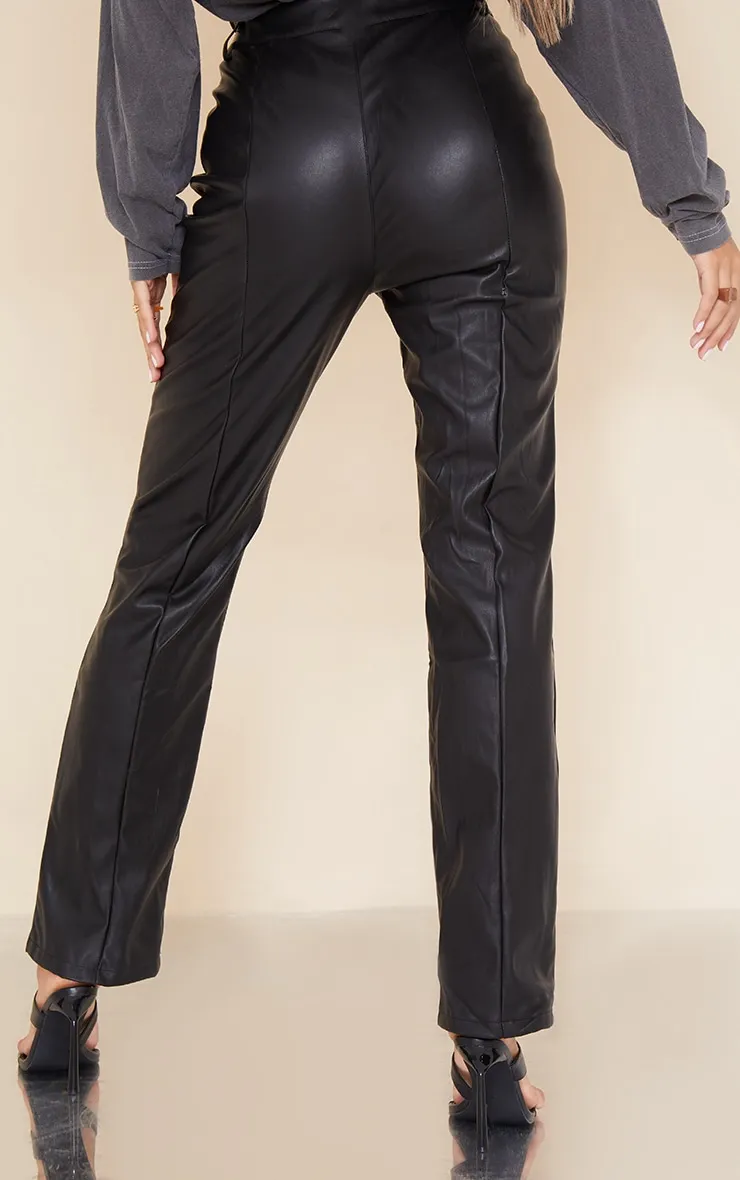 Black Faux Leather V Front Straight Leg Trousers sold by Pretty Little Thing product image thumbnail 3