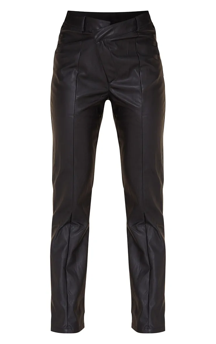 Black Faux Leather V Front Straight Leg Trousers sold by Pretty Little Thing product image thumbnail 5