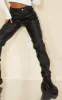 Black Faux Leather Button Straight Leg Trousers sold by Pretty Little Thing