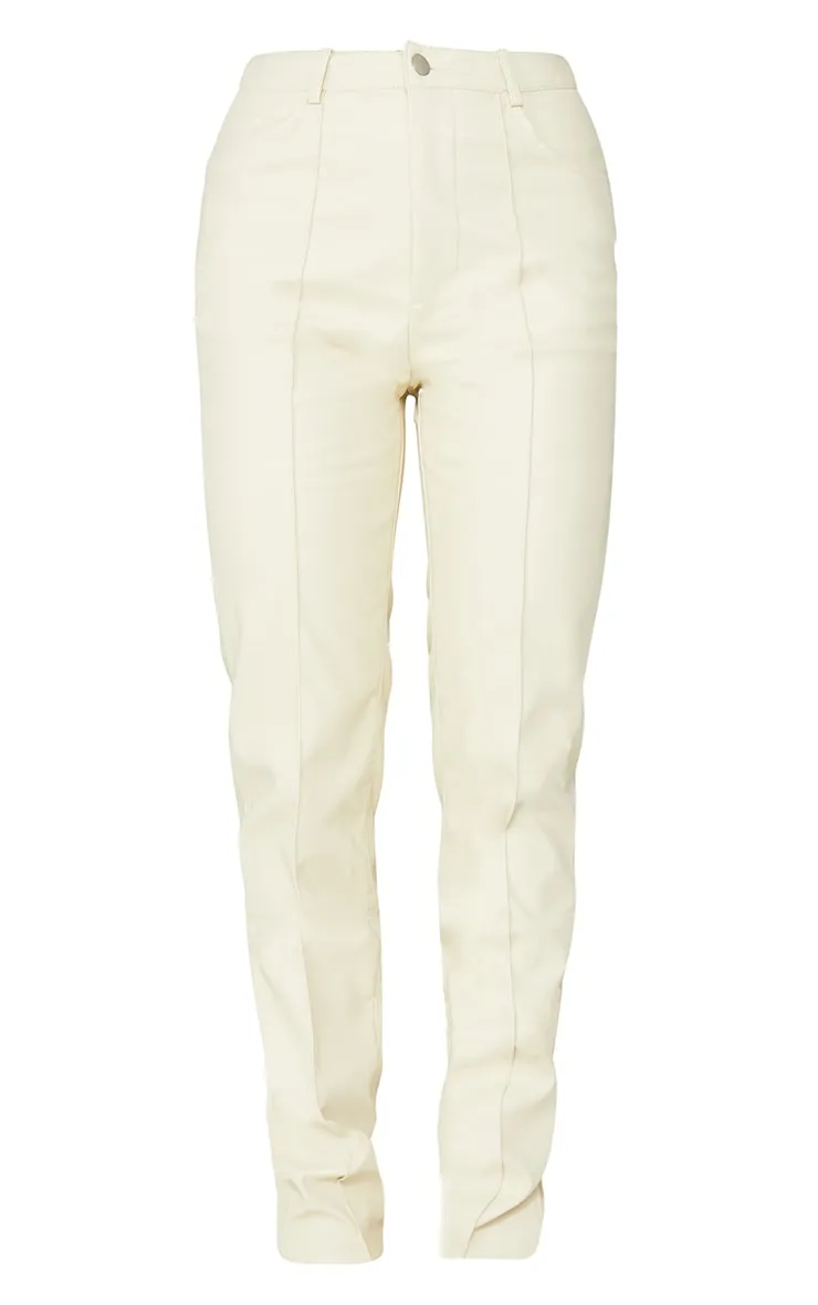 Cream Faux Leather Seam Detail Straight Leg Trousers sold by Pretty Little Thing product image thumbnail 5
