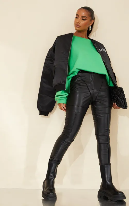 Black Faux Leather Contrast Panels Skinny Trousers sold by Pretty Little Thing