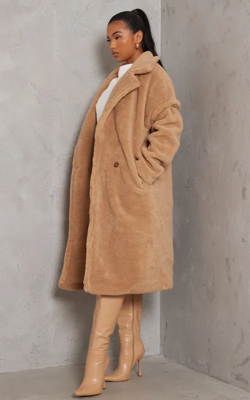 Camel Teddy Bear Borg Coat sold by Pretty Little Thing