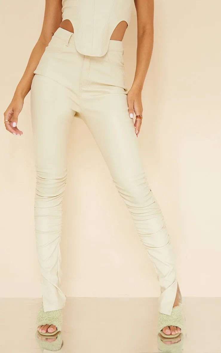 Cream Faux Leather Ruched Leg Leggings sold by Pretty Little Thing product image thumbnail 2