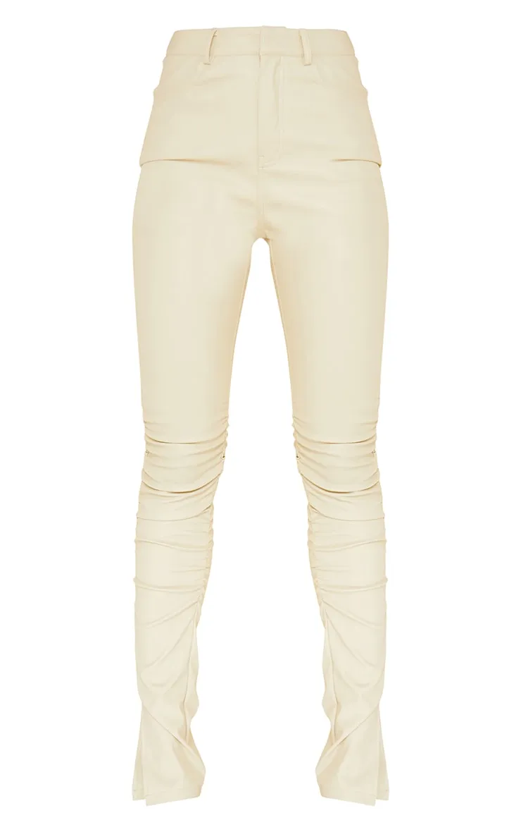 Cream Faux Leather Ruched Leg Leggings sold by Pretty Little Thing product image thumbnail 5