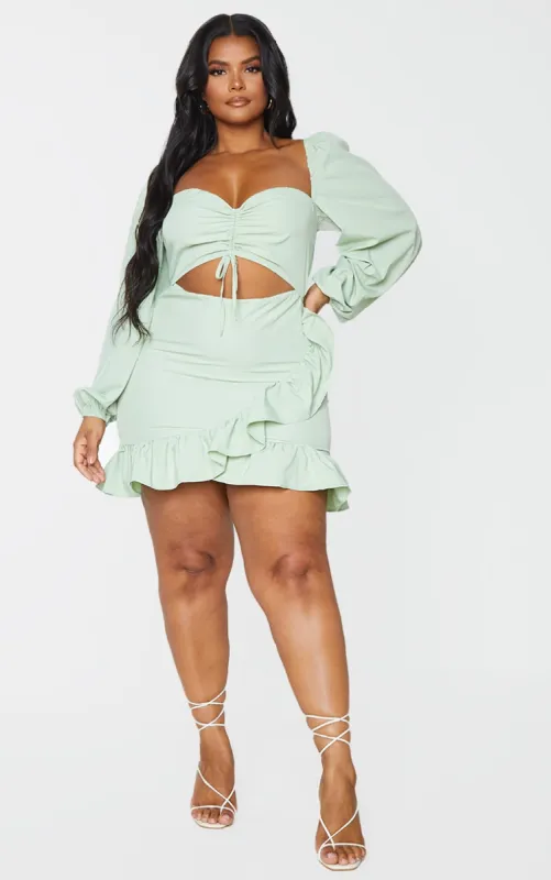 Plus Sage Green Cut Out Puff Sleeve Dress sold by Pretty Little Thing