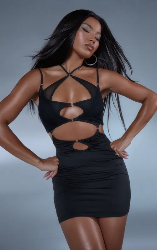 Black Strappy Mesh Detail Cut Out Bodycon Dress sold by Pretty Little Thing