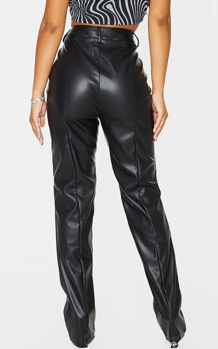 Petite Black Faux Leather V Front Straight Leg Trousers sold by Pretty Little Thing product image thumbnail 3