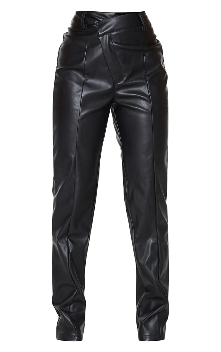 Petite Black Faux Leather V Front Straight Leg Trousers sold by Pretty Little Thing product image thumbnail 5