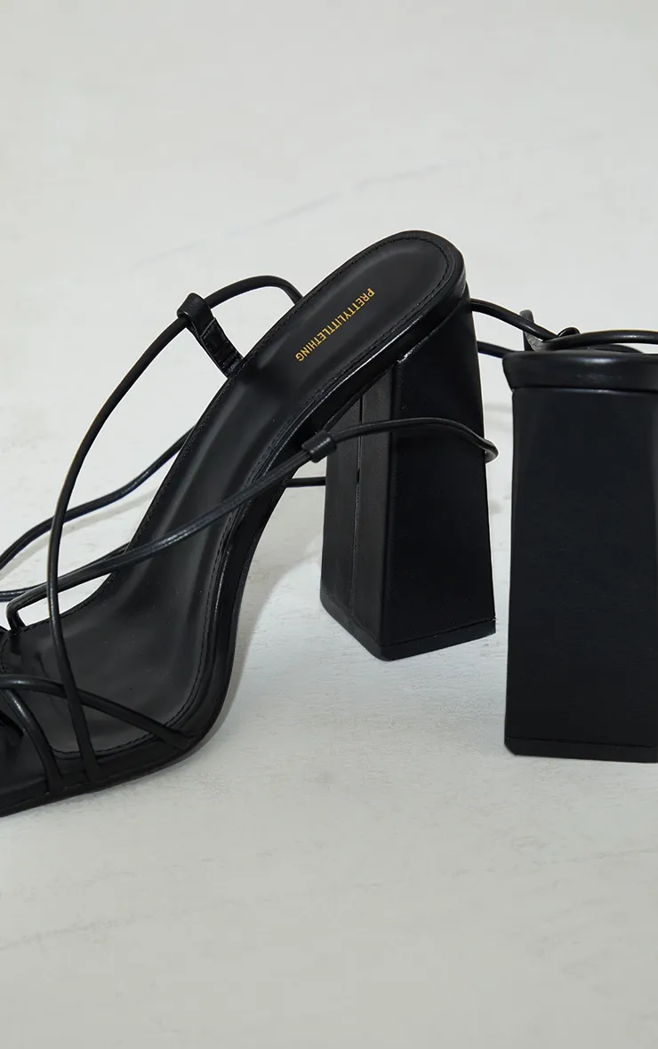 Pretty Little Thing Black Wide Fit PU Square Toe Strappy Heeled