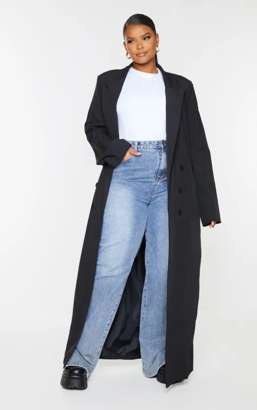 Plus Black Button Detail Maxi Blazer sold by Pretty Little Thing