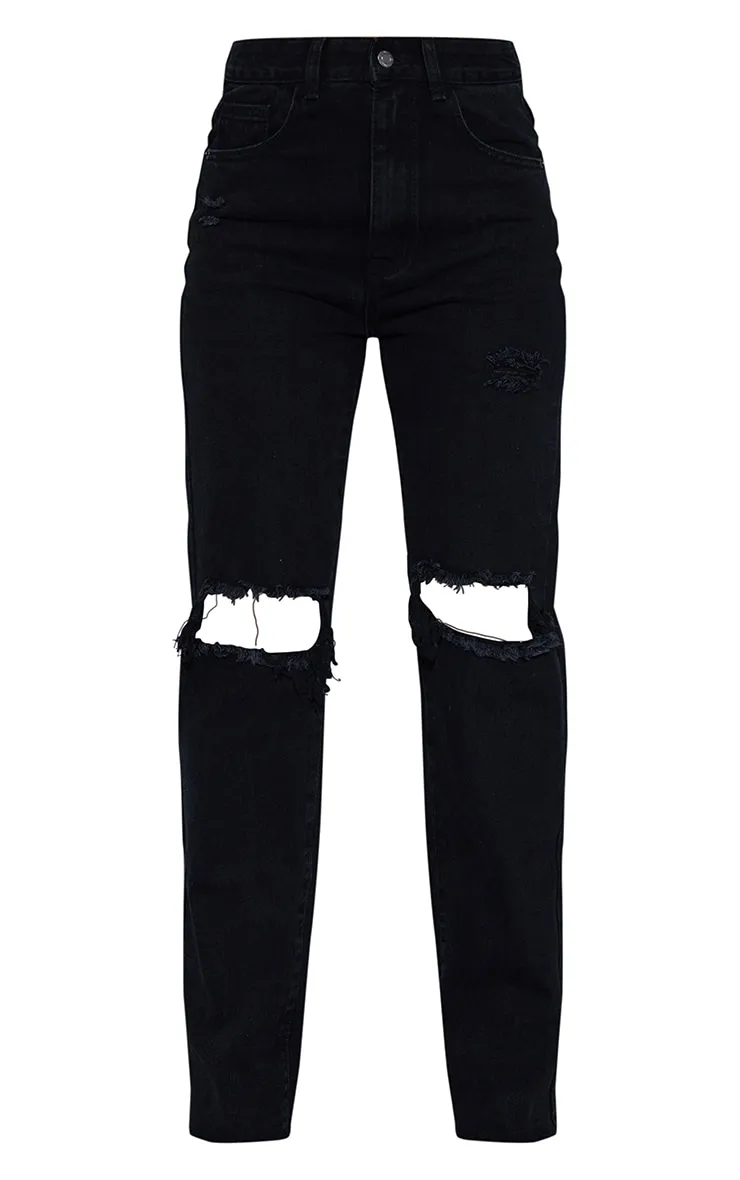 Washed Black High Rise Ripped Straight Leg Jeans sold by Pretty Little Thing product image thumbnail 5